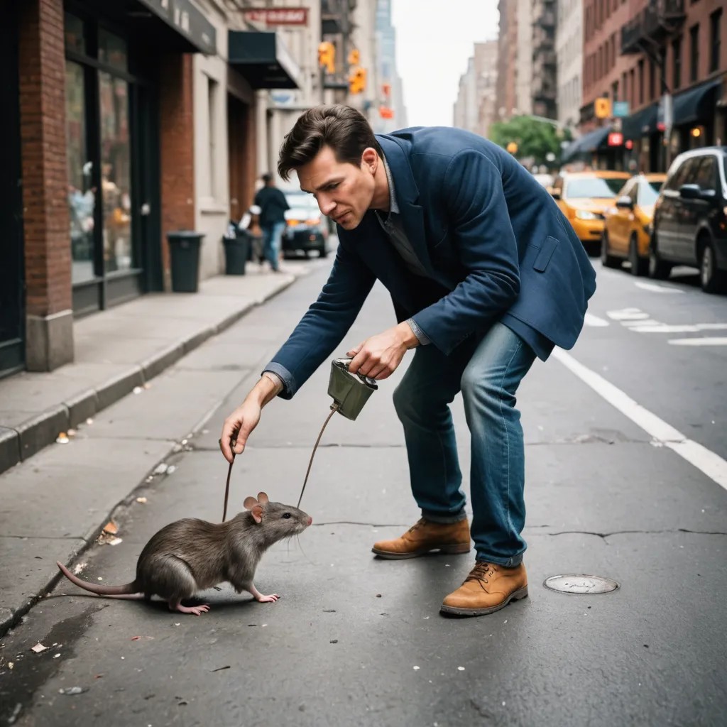Man Helping a Rat Off the Street in NYC Photo Style