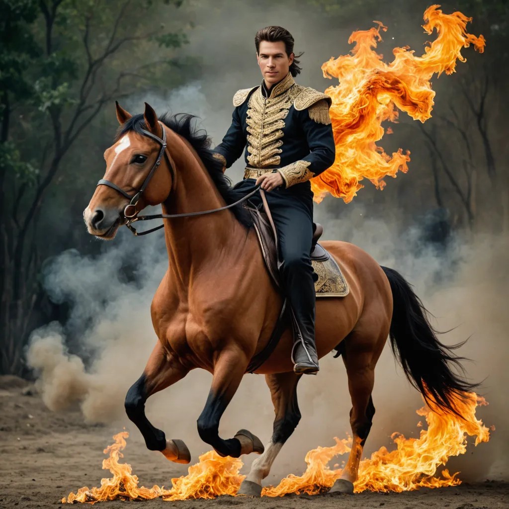Man Riding Fire Horse Photo Style