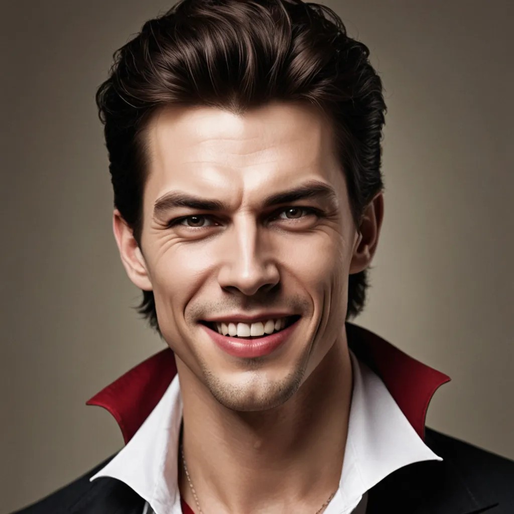Transform Man into Smiling Vampire with Vampire Teeth Photo Style