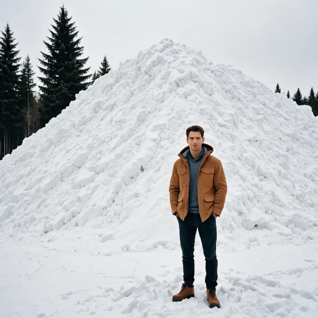 Woman Next to Large Snow Pile Photo Style