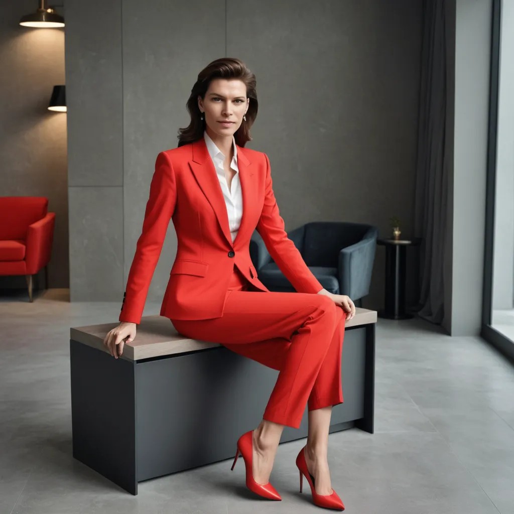 Corporate, Red Clothes, Chic and Powerful Woman Photo Style