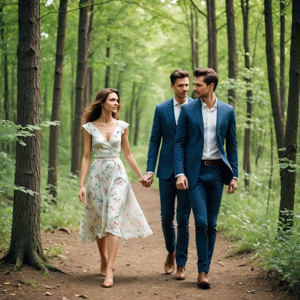 Impressionism Man and Woman Walking in the Woods Photo Style