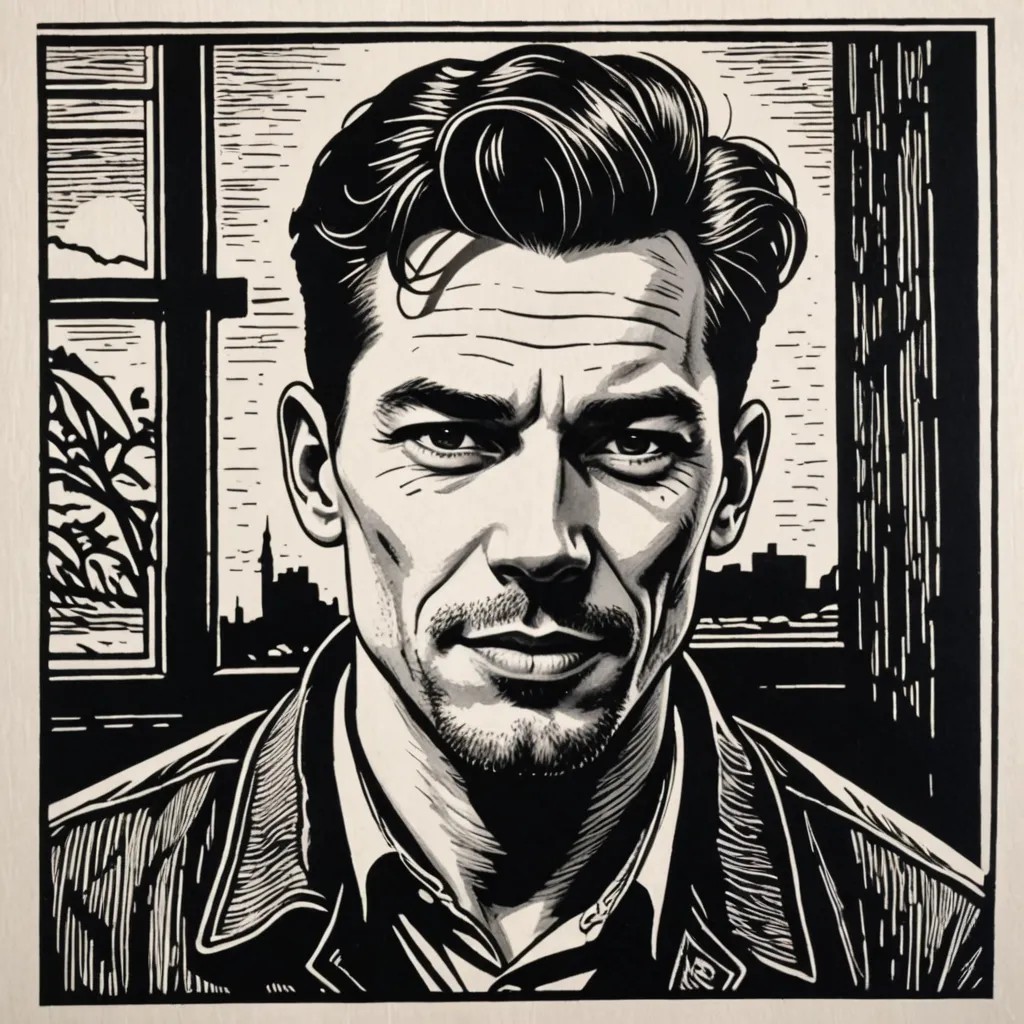 Linocut Woodcut Black White Photo Style