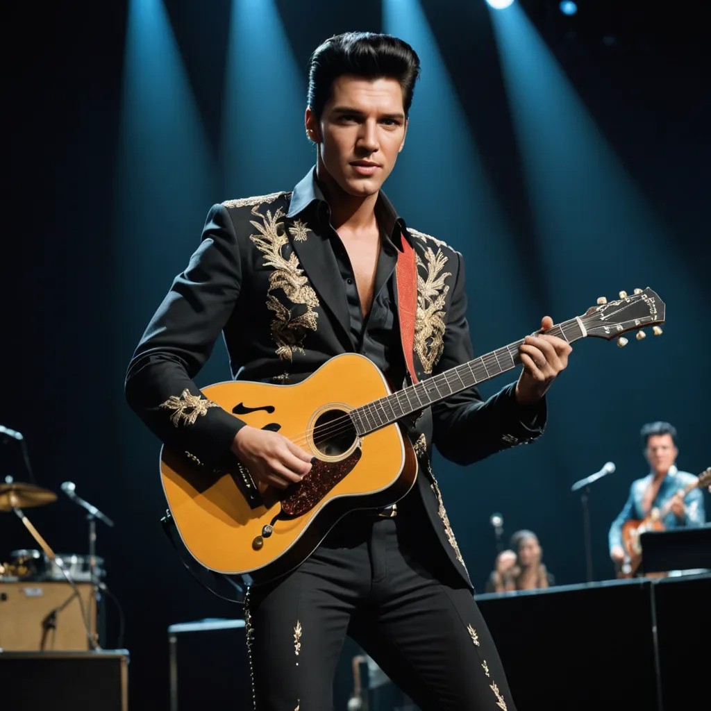 Elvis Playing Guitar on Stage Photo Style