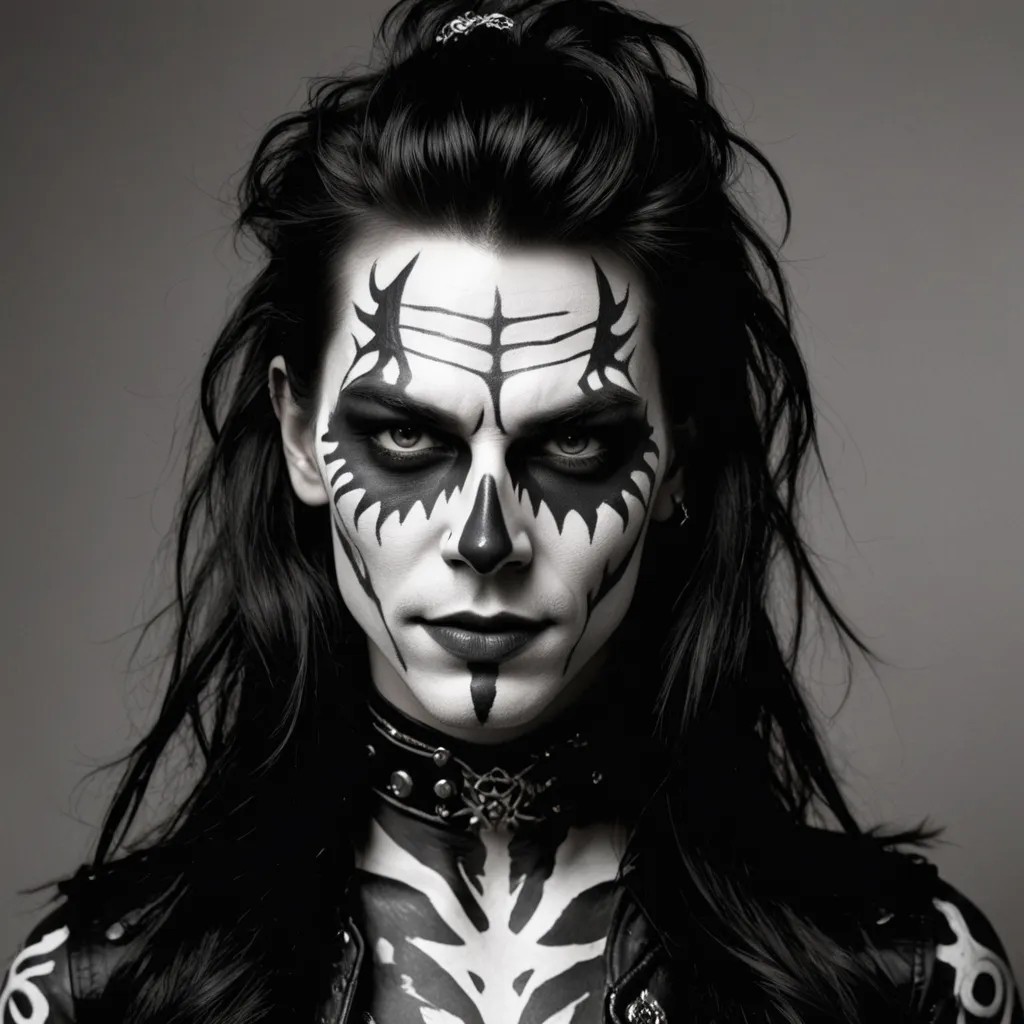 Female Black Metal Rockchick with Black and White Painted Face Photo Style