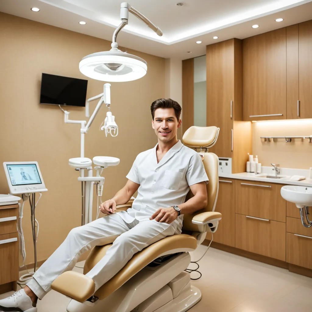 High-End Dental Clinic, Soft Golden Lighting Photo Style