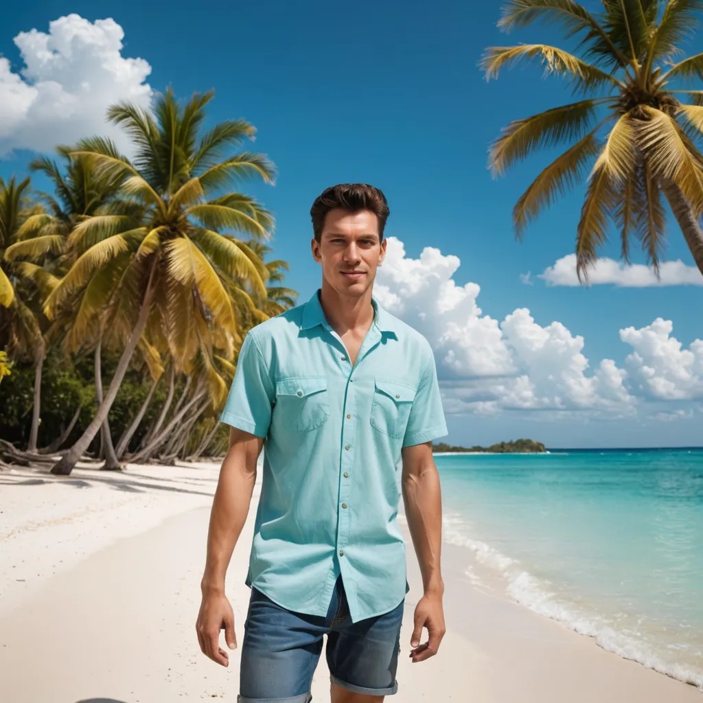 Native Caribbean, with lots of beaches, blue water, palm trees, and blue sky Photo Style