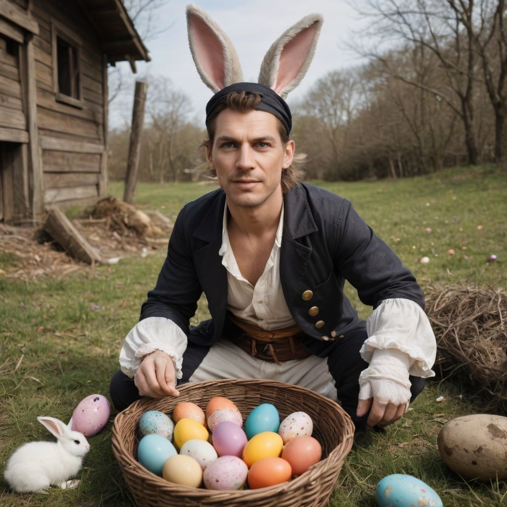 Pirate Easter Bunny, Stealing Eggs Photo Style