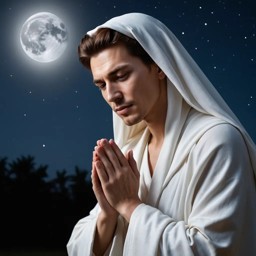 Holy Mother Mary Praying in the Moonlight Photo Style