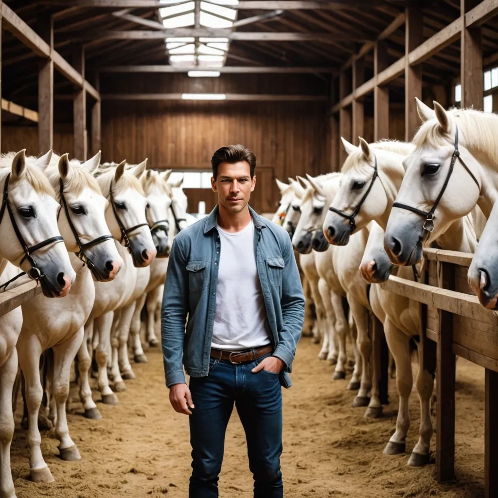 In a Horse Stable, With Lots of White Horses Photo Style