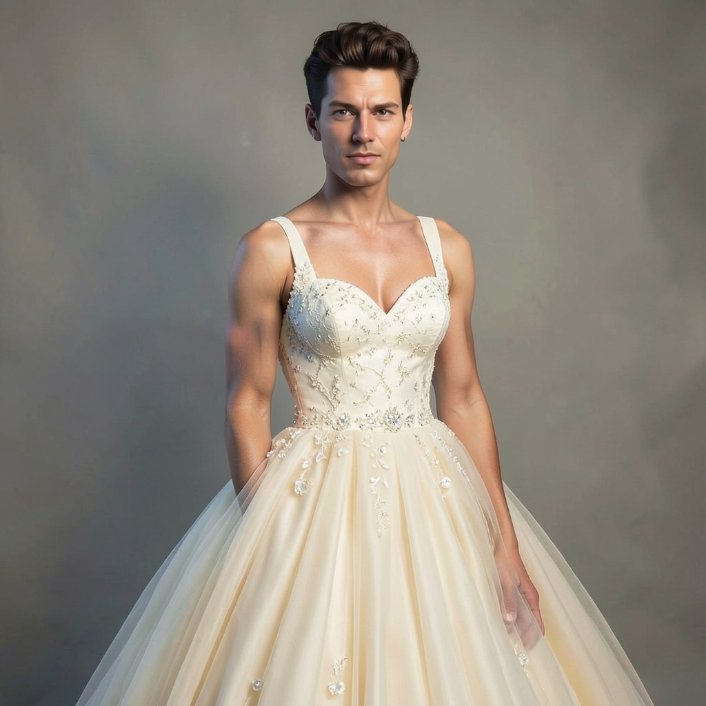 Stunning Woman in Cream Ball Gown Photo Style