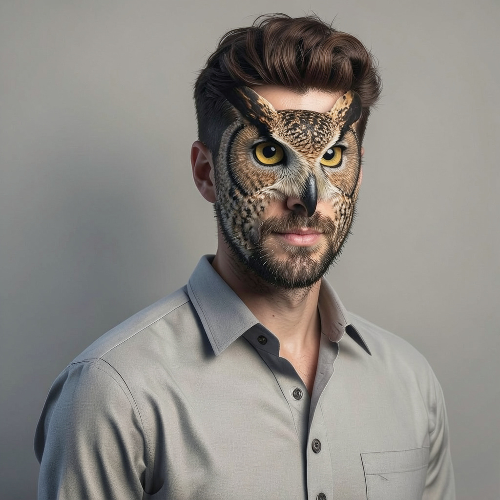 A Human with the Face of an Owl Photo Style