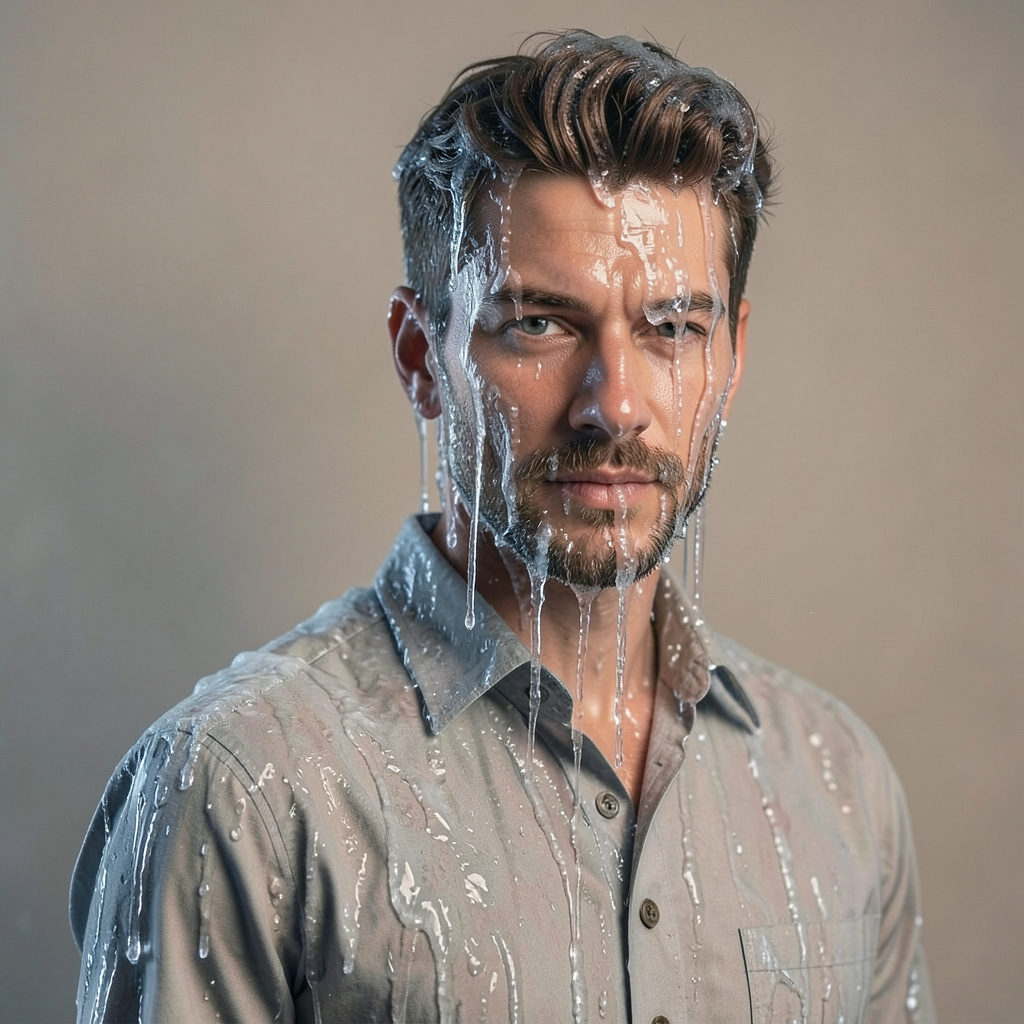 A Normal Human Being But Melting Like a Statue of Ice Because of the Heat Photo Style