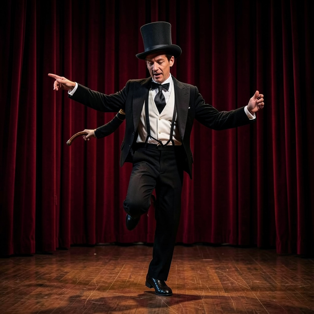 Broadway Musical Tap Dancer with Top Hat and Cane Behind the Curtain Photo Style