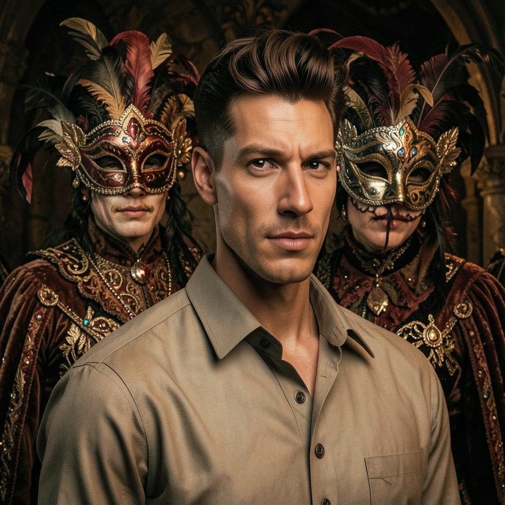 I Want My Photo to Be in Front and a Masquerade at My Back Photo Style