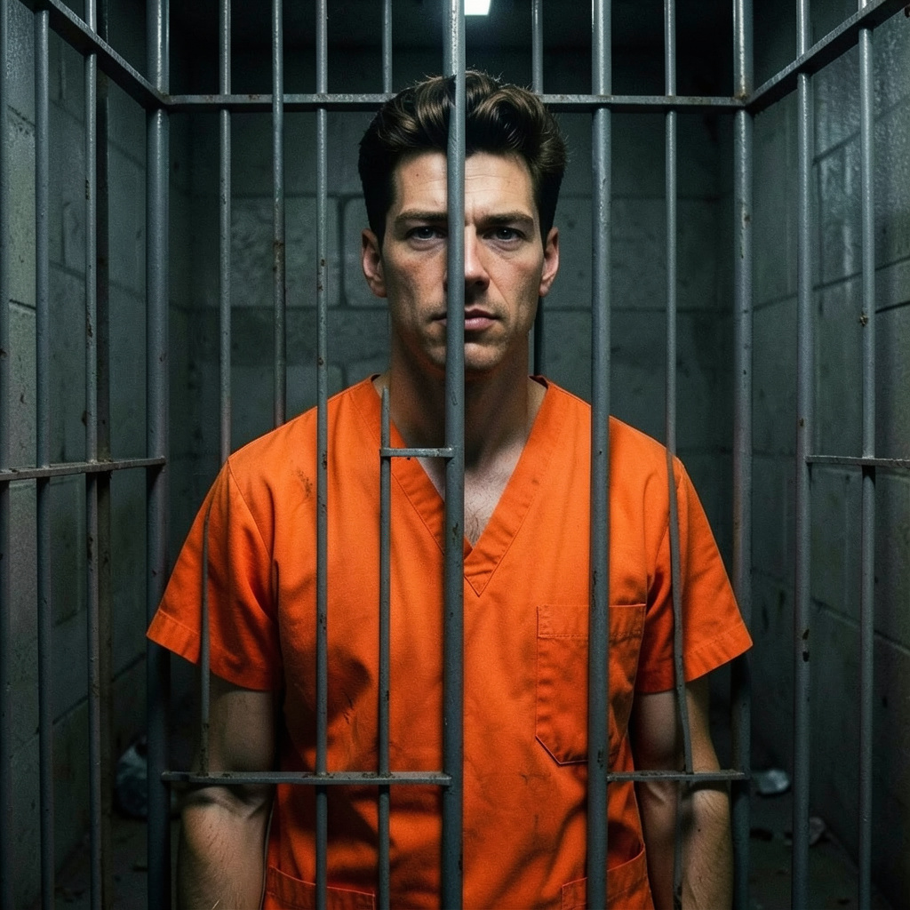 Prisoner in Orange Scrubs, in a Jail Cell Photo Style