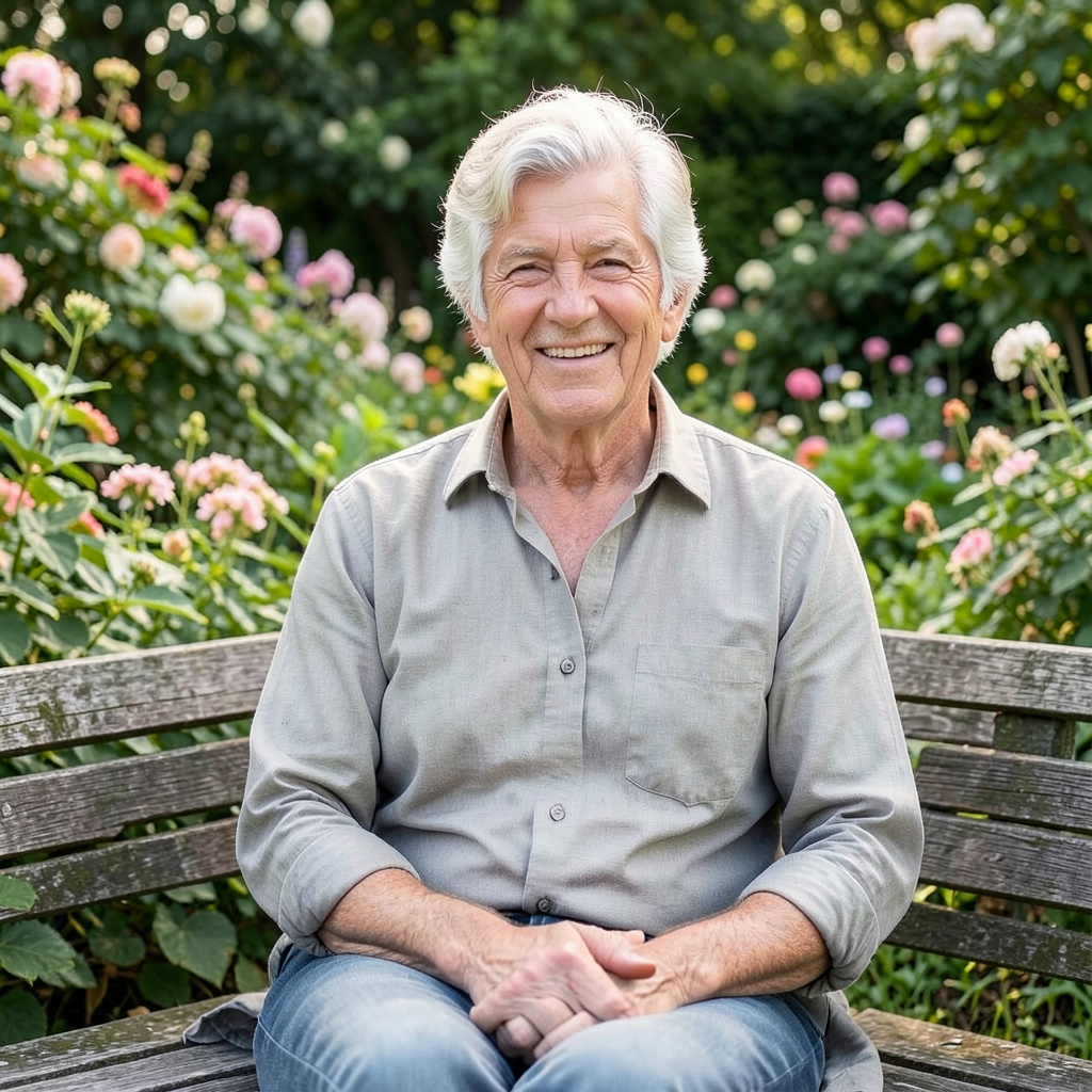 Converted Relaxed 60-Year-Old Lady on Garden Bench image
