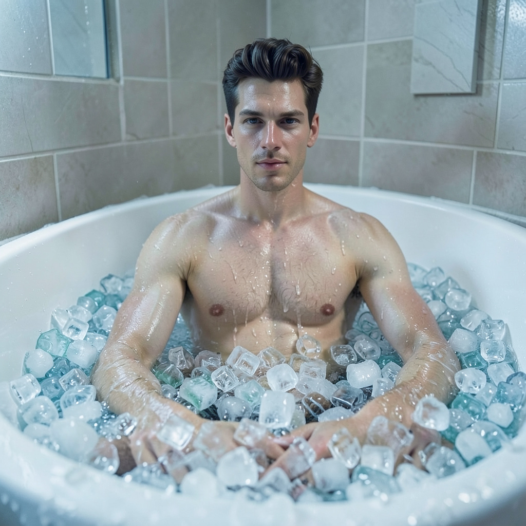 Sitting in a Bath of Ice Cubes Photo Style