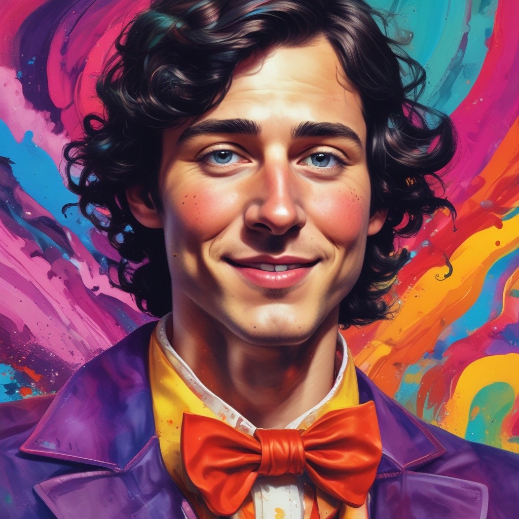 Sloppy Willy Wonka Eating Candy Photo Style