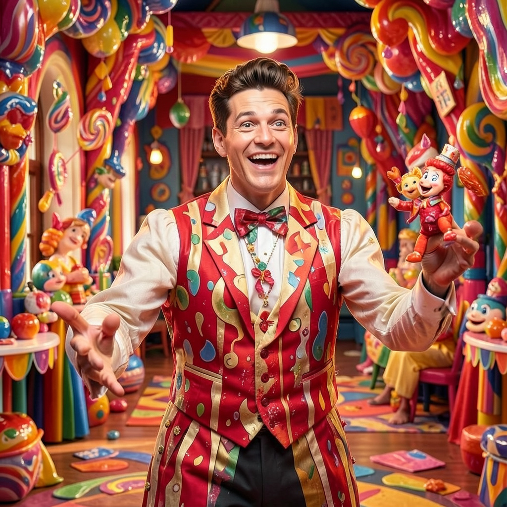 Willy Wonka Dancing with Candy Photo Style