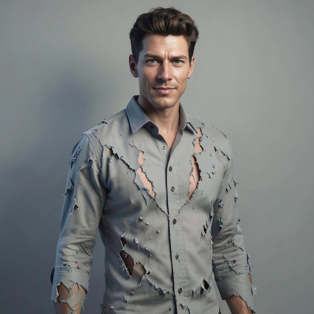 A Person in Photo Growing Bigger with Clothes Ripping Photo Style