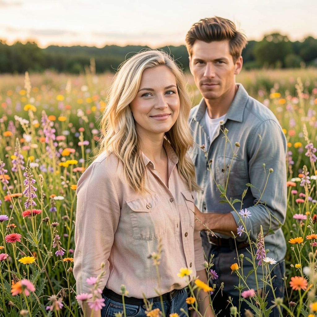A Strawberry Blonde Woman of 26 in a Field of Midwestern Wildflowers Photo Style
