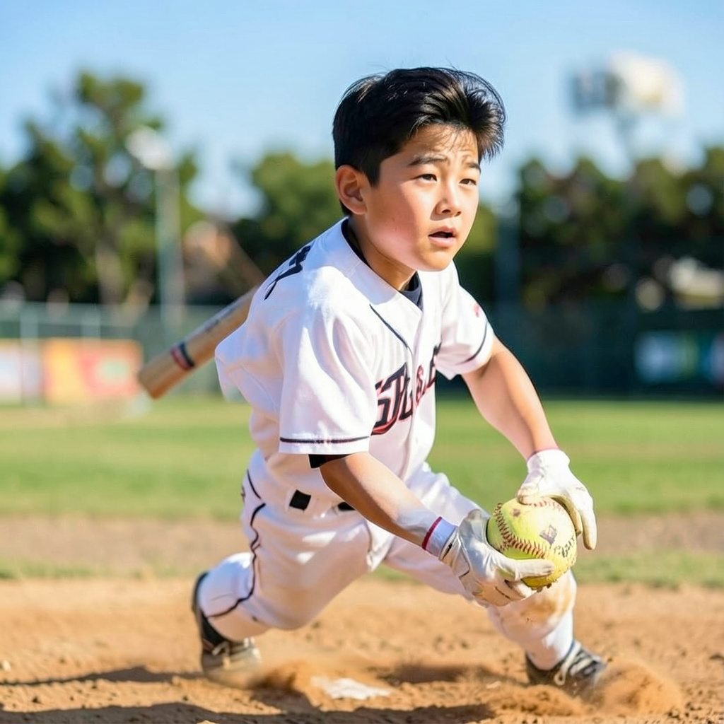 Average 13 Year Old Japanese Boy Playing Baseball Photo Style