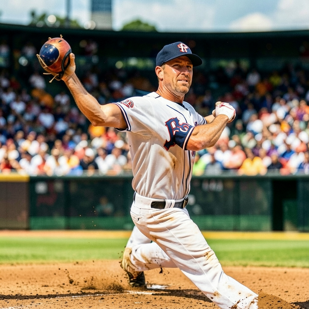 Baseball Pitcher Throwing the First Pitch Photo Style