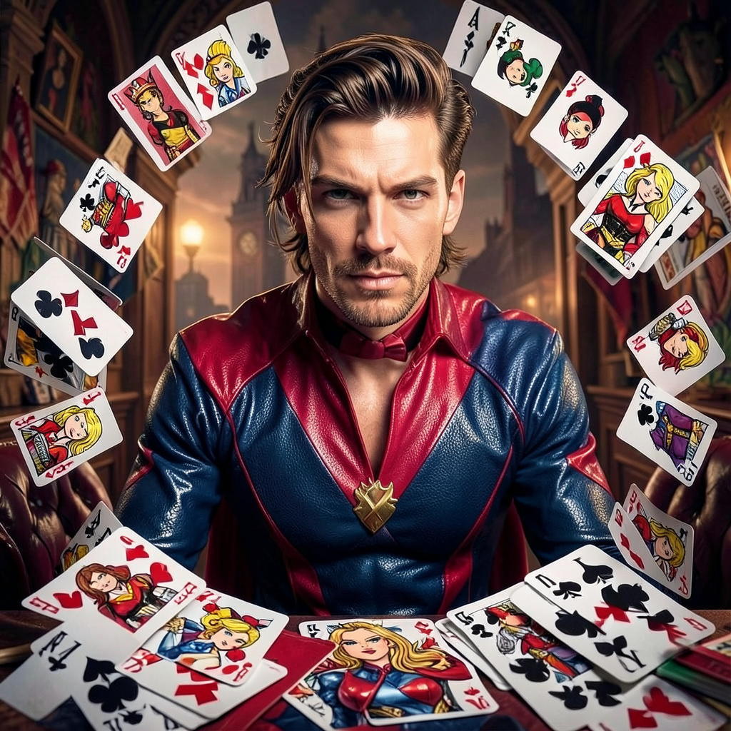 Harley Quinn as Harlequin Surrounded by Playing Cards Photo Style