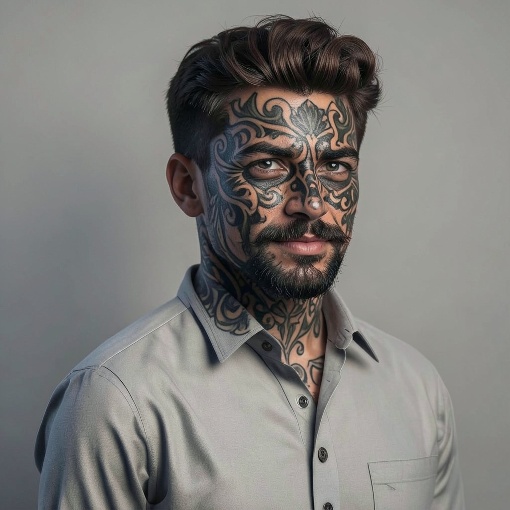 Tā Moko Tattoo on Face Photo Style