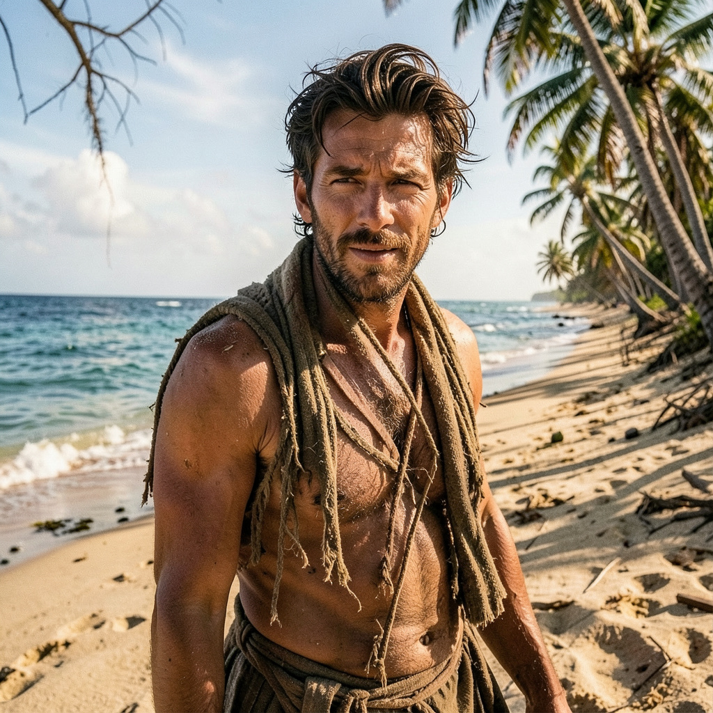 A Castaway Stranded on a Desert Island Photo Style