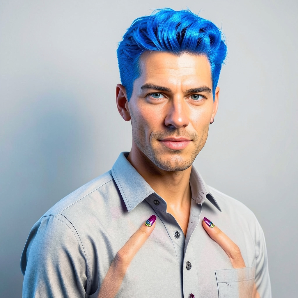 Blue Hair and Extreme Fingernails in 4 Bright Colours Photo Style