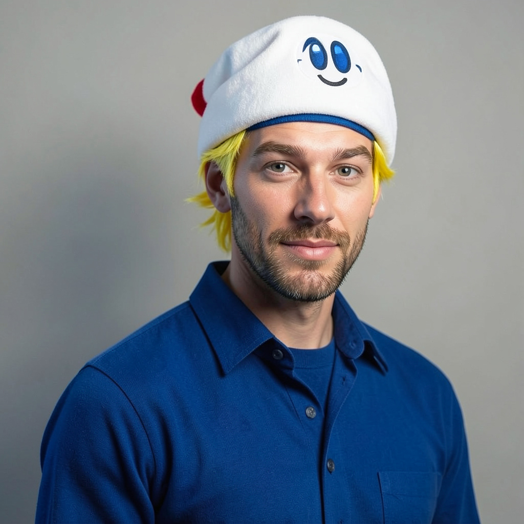 Blue Smurfette with Yellow Hair and White Smurf Hat Photo Style