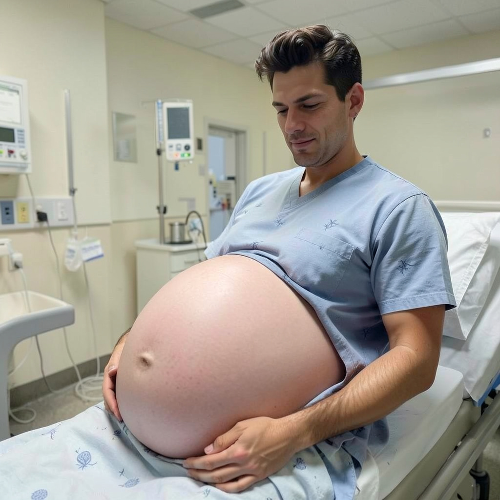 Heavily Pregnant in a Hospital, with Huge, Absolutely Massive Belly, About to Give Birth Photo Style