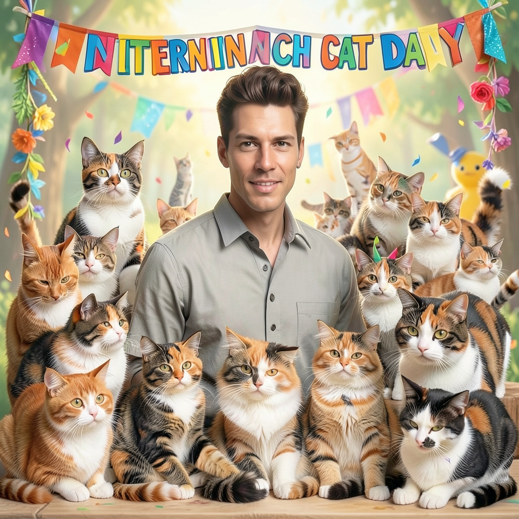 International Cat Day Celebration with Many Cats Photo Style