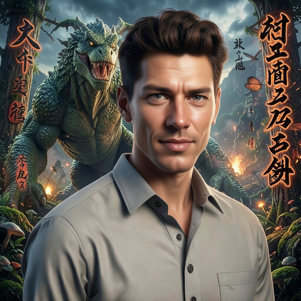 Japanese Background with Godzilla Photo Style