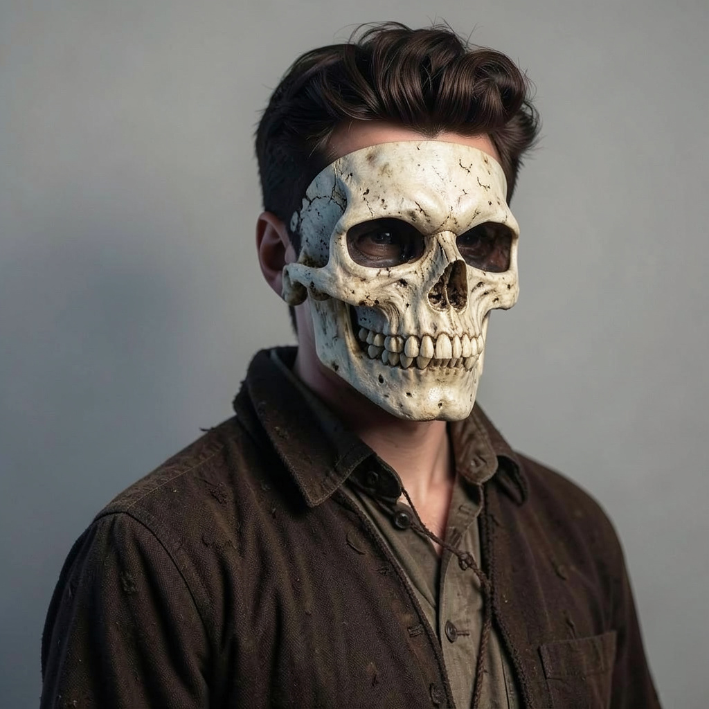 Wearing a Mask Made of Bone, Like a Pirate Skull Photo Style