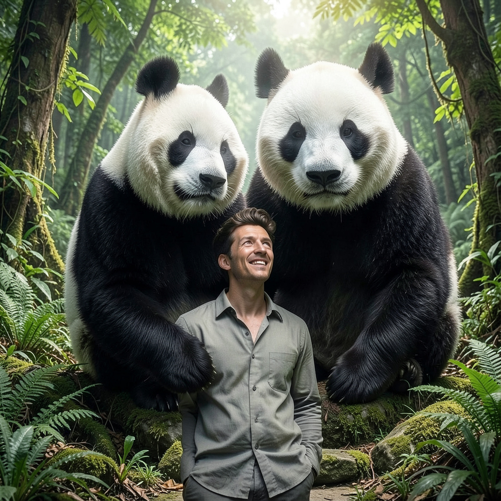 Zookeeper with Giant Pandas Photo Style