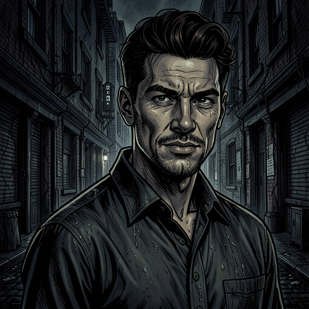 Dark Urban Inner City Gothic, Graphic Novel Drawing Photo Style