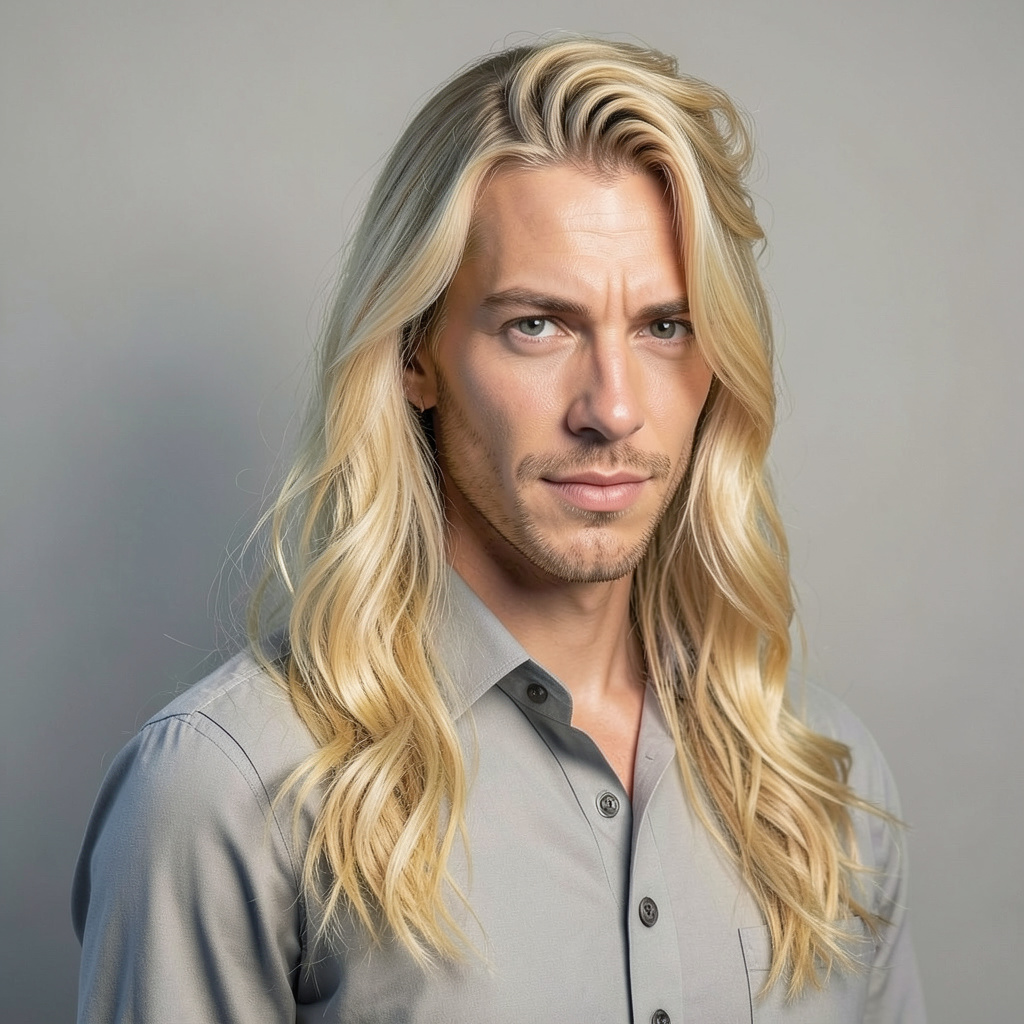 Realistic Color Blonde Female with Long Wavy Hair Photo Style