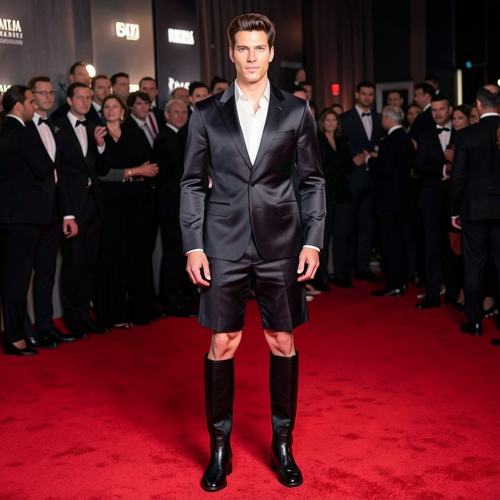 Satin Dress and Thigh Boots on Red Carpet Photo Style