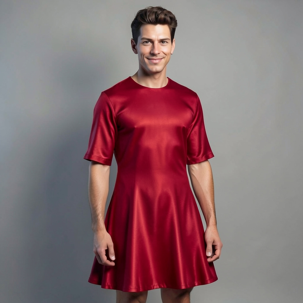 Ankle Length PVC Dress with Long Batwing Sleeves, Flared at Bottom, Red Satin Lining Photo Style