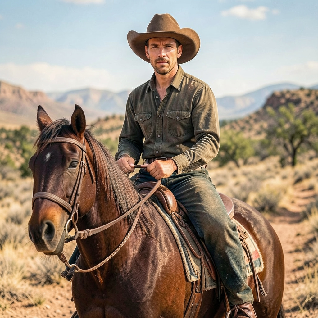 Cowboy on Horseback Photo Style