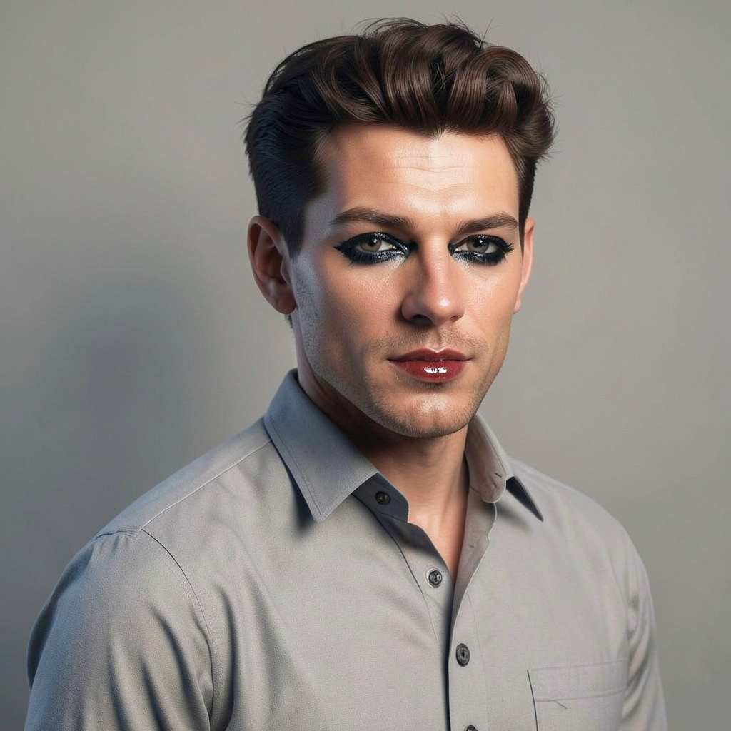 Film Star Makeup with Dark Eyes and Glossy Lipstick Photo Style