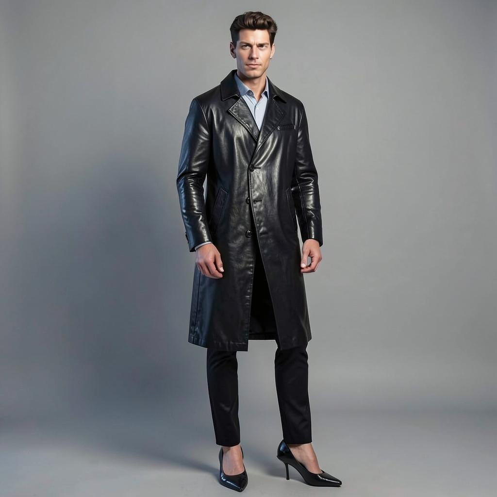 Long Black PVC Fitted Coat, PVC Stilettos Photo Style