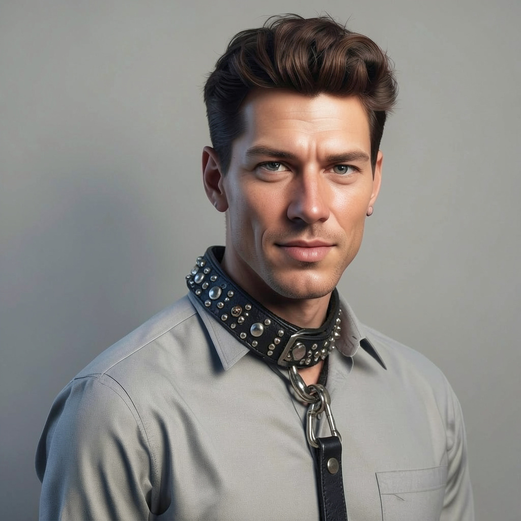Wearing Studded Leather Dog Collar and Lead Photo Style